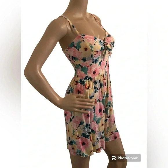 AUW Floral Spaghetti Strap Smocked Back Mini Spring Dress Women’s Size M - Picture 3 of 8